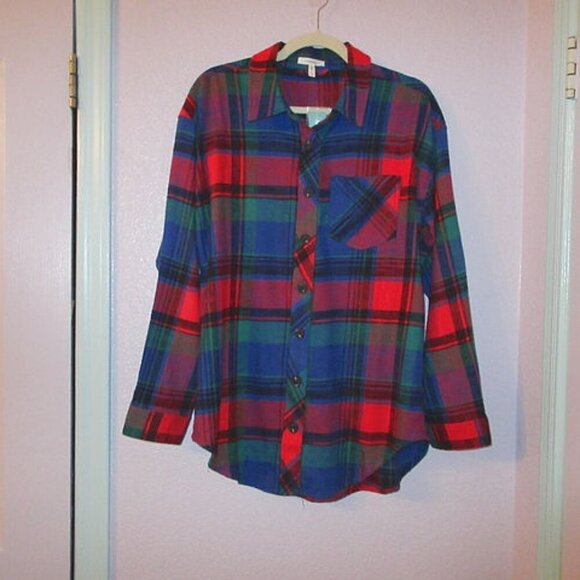 Maurices Patchwork Plaid Flannel Shirt Size S Button Up Oversized Artsy NWT - Picture 1 of 11